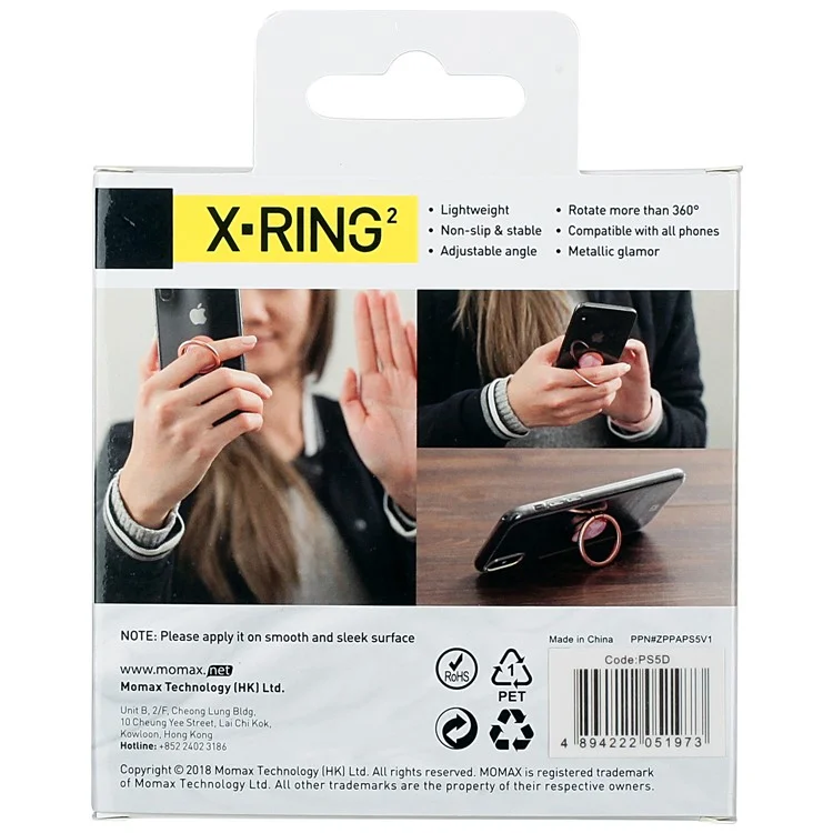 MOMAX Marble Texture Rotary Finger Grip Ring Desktop Stand for iPhone Samsung - Black