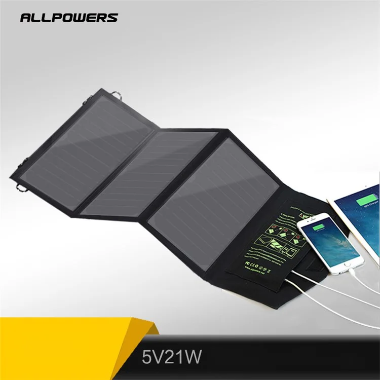 21W 5V Solar Power Foldable Portable Waterproof Solar Charger with Dual Ports