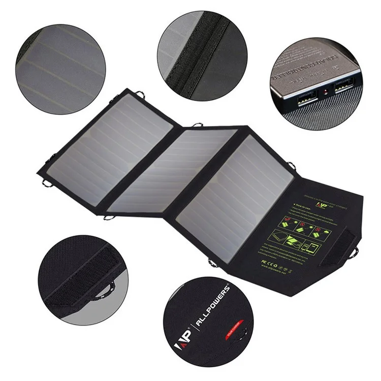 21W 5V Solar Power Foldable Portable Waterproof Solar Charger with Dual Ports