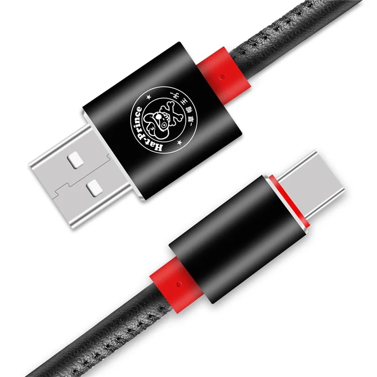 HAT PRINCE 2A 103cm PU Leather Coating Type-C Data Sync Charging Cable for Samsung HTC LG - Black