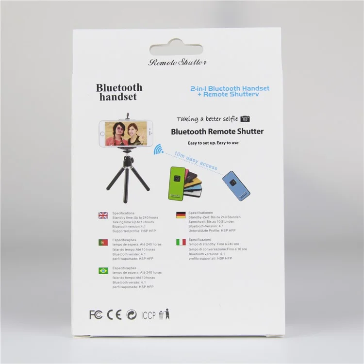 Portable 2-in-1 Bluetooth 4.1 Handset Headphone + Remote Shutter Control for Android/iOS Devices - Black