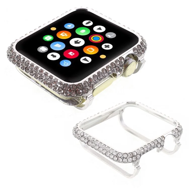 Shiny Rhinestone Decorated Metal Protective Case for Apple Watch Series 3/2/1 38mm - Silver