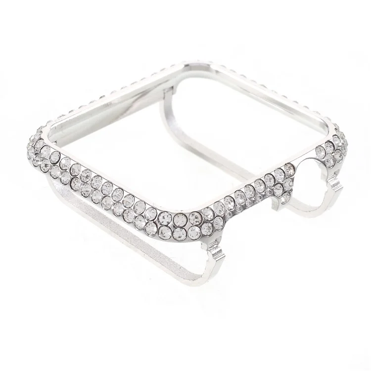 Shiny Rhinestone Decorated Metal Protective Case for Apple Watch Series 3/2/1 38mm - Silver