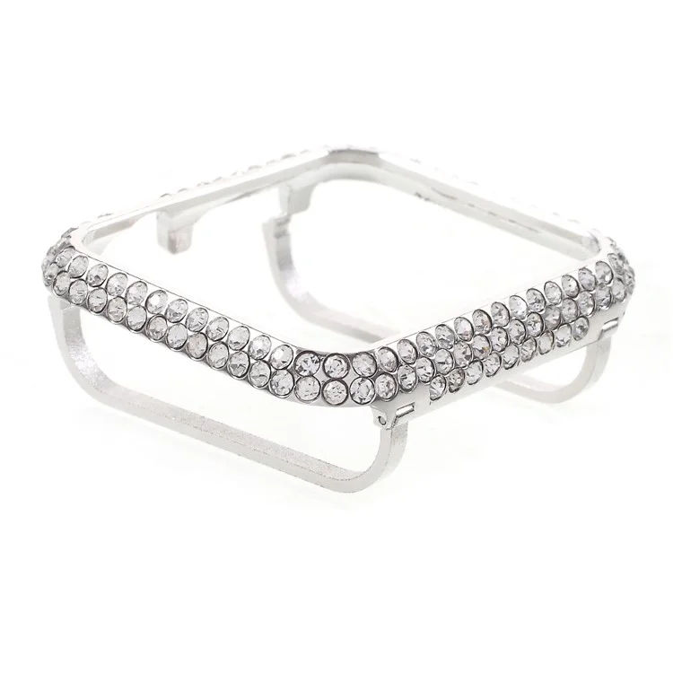 Shiny Rhinestone Decorated Metal Protective Case for Apple Watch Series 3/2/1 38mm - Silver
