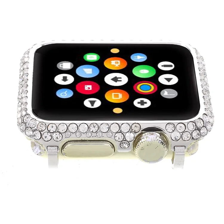 Shiny Rhinestone Decorated Metal Protective Case for Apple Watch Series 3/2/1 38mm - Silver