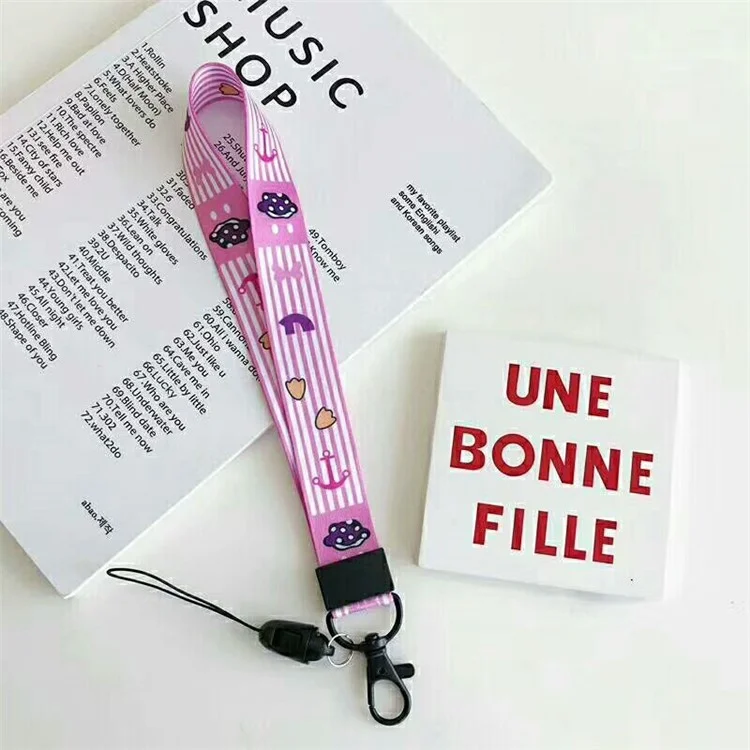 Universal Cartoon Pattern Short Strap Holder for Phone Card Keys - Pink