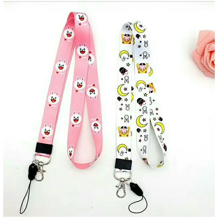 Universal Cartoon Pattern Long Strap Holder for Phone Card Keys - Pink
