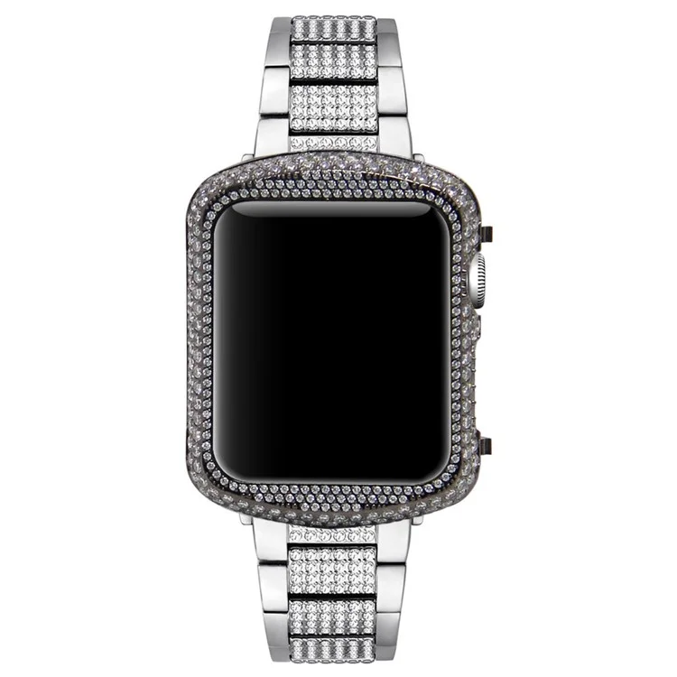 Shiny Rhinestone Decorated Metal Protective Case for Apple Watch Series 3/2/1 38mm - Black