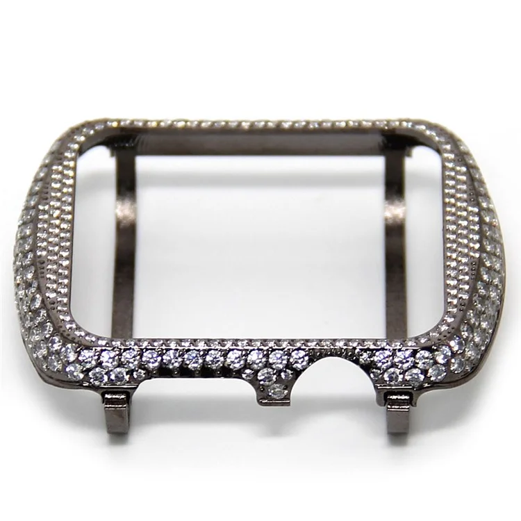 Shiny Rhinestone Decorated Metal Protective Case for Apple Watch Series 3/2/1 38mm - Black