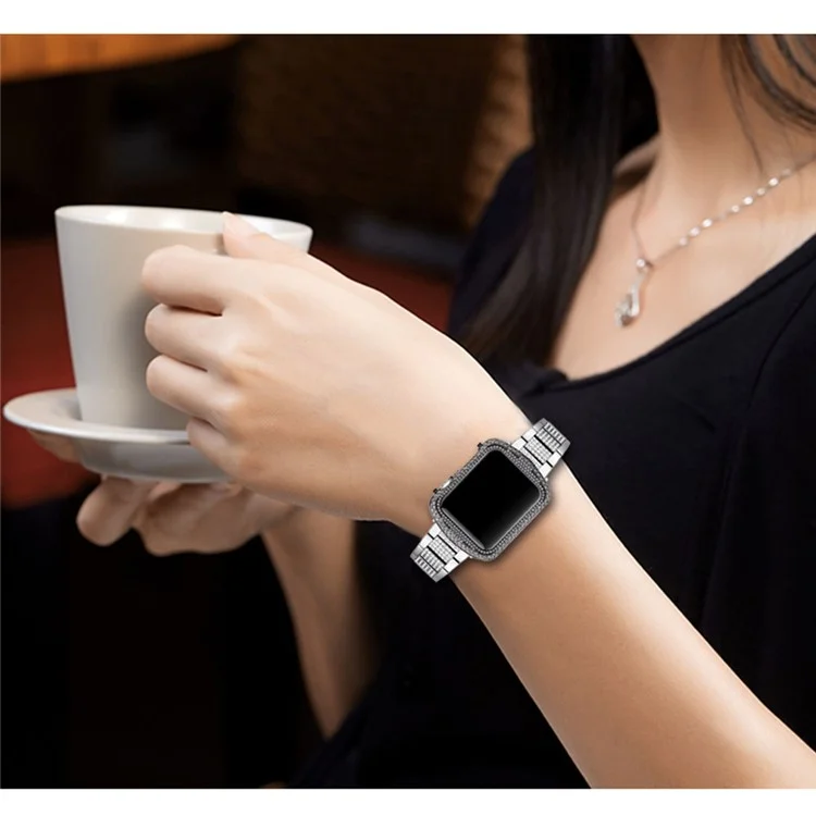 Shiny Rhinestone Decorated Metal Protective Case for Apple Watch Series 3/2/1 38mm - Black