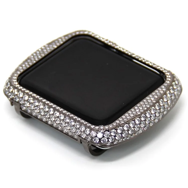 Shiny Rhinestone Decorated Metal Protective Case for Apple Watch Series 3/2/1 42mm - Black