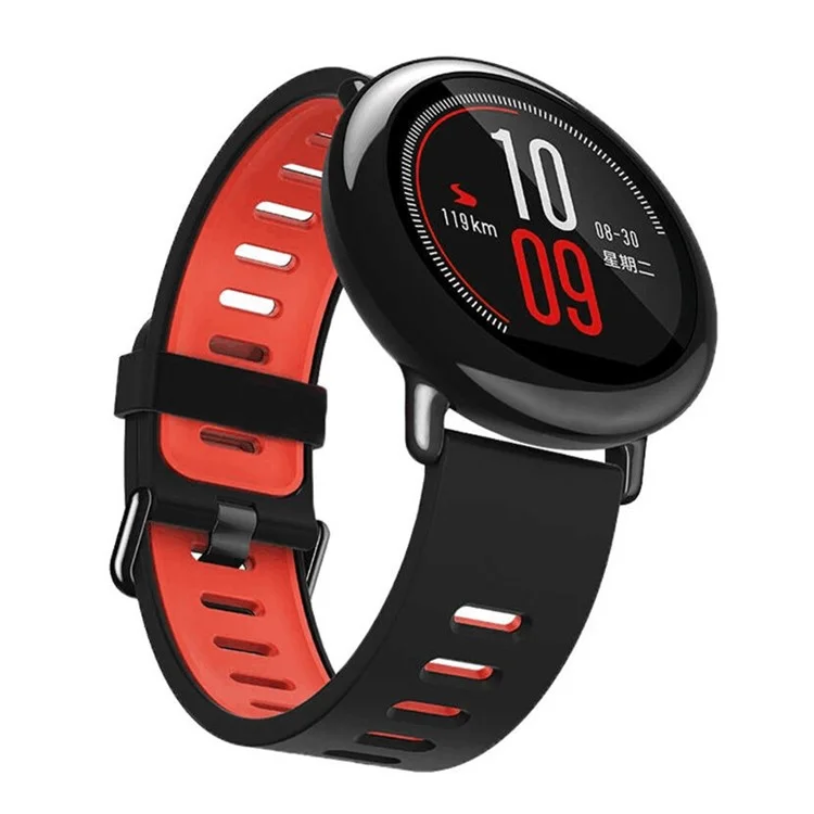 22mm Two-tone Silicone Watch Band Strap for Xiaomi Huami Amazfit - Black / Red