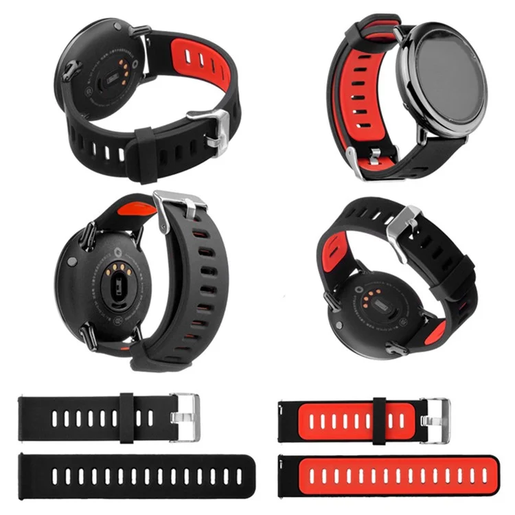 22mm Two-tone Silicone Watch Band Strap for Xiaomi Huami Amazfit - Black / Red