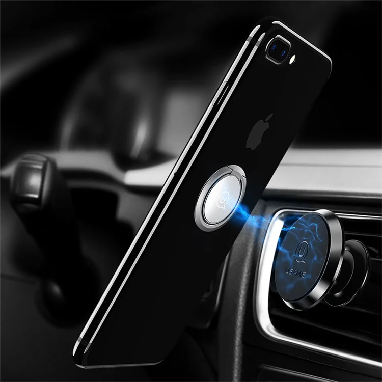 USAMS US-ZJ038 Super Thin Aluminium Alloy 2.3mm 360° Rotating Phone Ring Kickstand Desktop Mount - Black