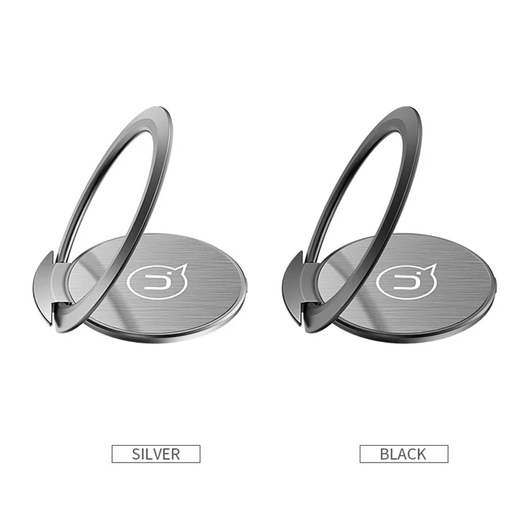 USAMS US-ZJ038 Super Thin Aluminium Alloy 2.3mm 360° Rotating Phone Ring Kickstand Desktop Mount - Black