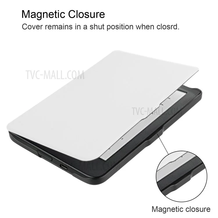 PU Leather Smart Magnetic Flip Ereader Case for Kobo Clara HD - White