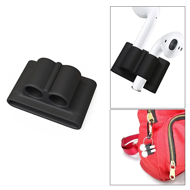 Suporte de Banda de Manga Protetora de Silicone Emborrachada Para Apple AirPods Wireless Earphones - Preto