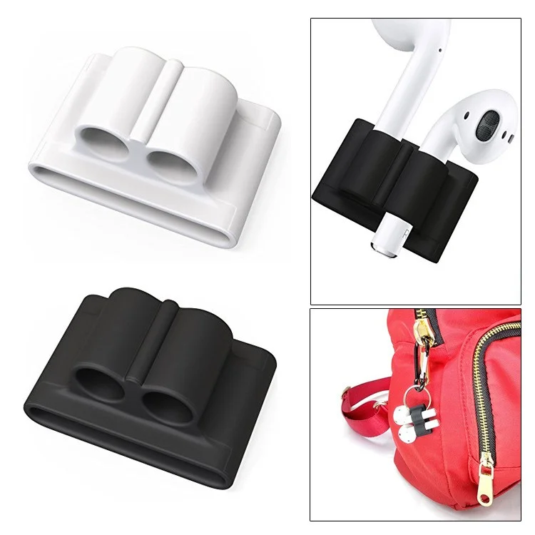 Suporte de Banda de Manga Protetora de Silicone Emborrachada Para Apple AirPods Wireless Earphones - Preto