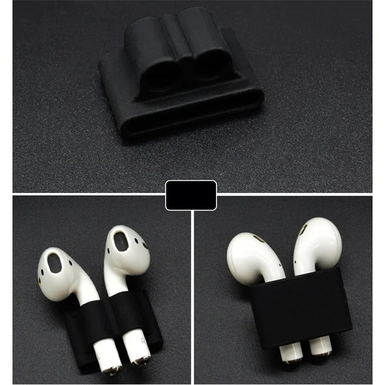 Suporte de Banda de Manga Protetora de Silicone Emborrachada Para Apple AirPods Wireless Earphones - Preto