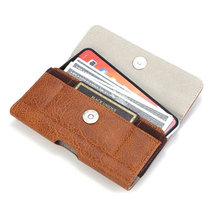 6.3 inch Universal Stone Grain PU Leather Holster Pouch with Card Slots Phone Bag - Light Brown