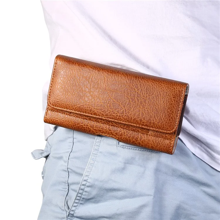 6.3 inch Universal Stone Grain PU Leather Holster Pouch with Card Slots Phone Bag - Light Brown