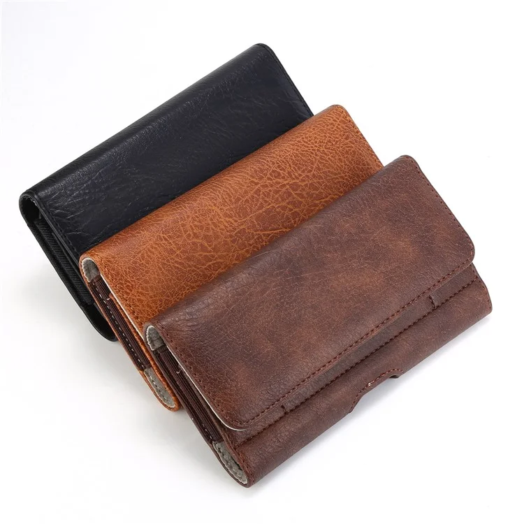 6.3 inch Universal Stone Grain PU Leather Holster Pouch with Card Slots Phone Bag - Light Brown