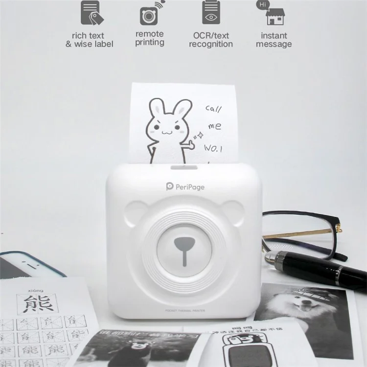 PERIPAGE Mini Portable Wireless Bluetooth Thermal Printer Photo Label Memo Paper Printer - White