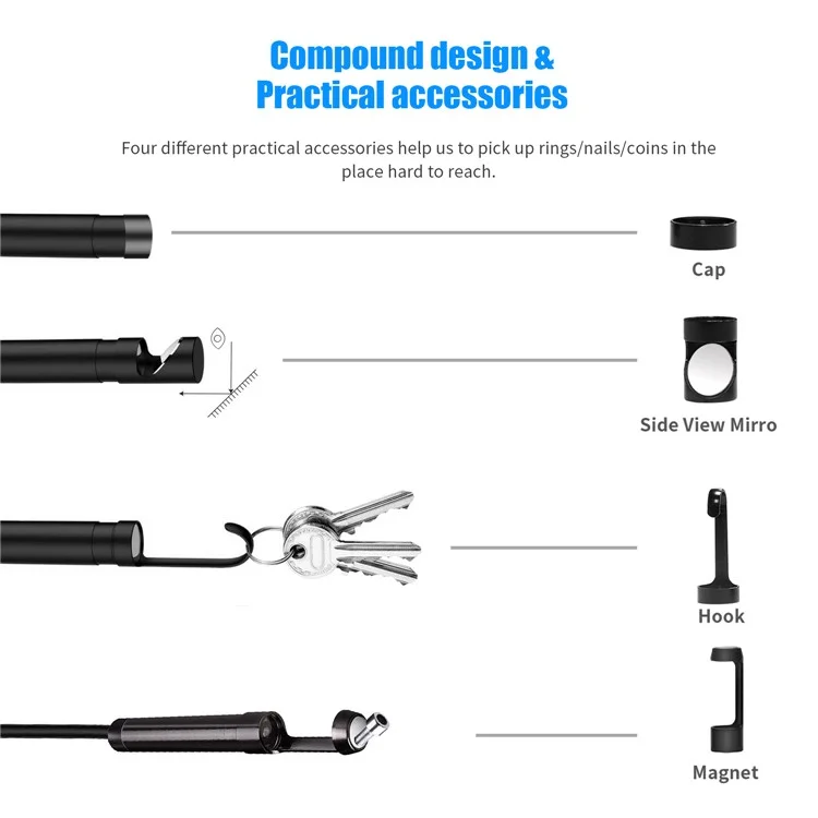 INSKAM127 2.4 inch IPS Digital Inspection IP67 Waterproof Endoscope Camera Diameter 8MM Rigid Line 5M - Red