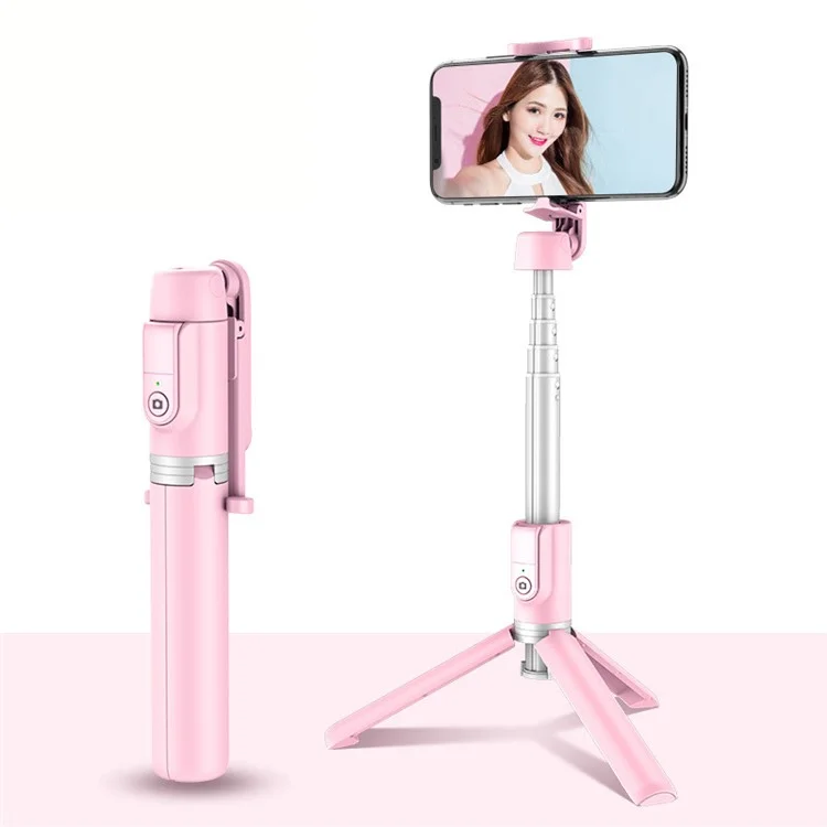 MAGIC SHADOW M12 Portable Extendable Phone Selfie Stick Tripod with Bluetooth Remote Control - Pink