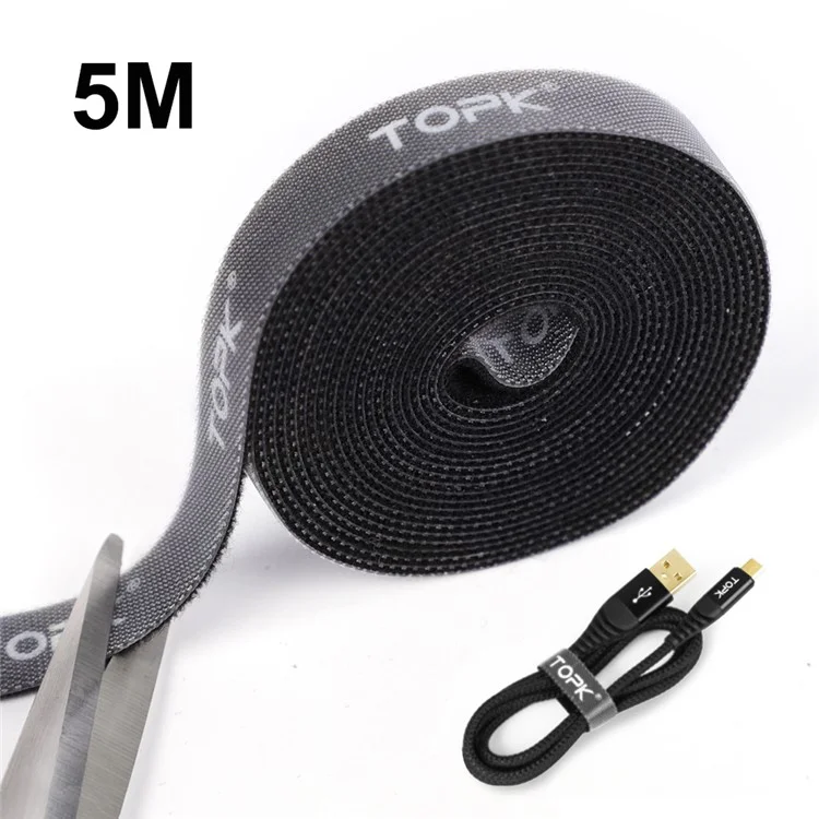 TOPK 5M  Strap Cable Tie Strong Adhesion Self-adhesive Loop & Hook Sticker