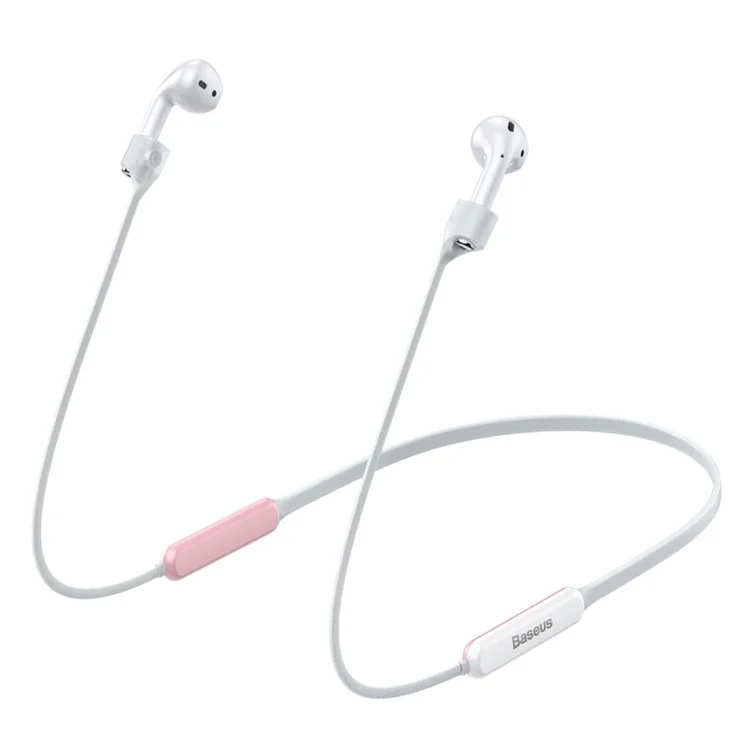 BASEUS Fluorescent Ring Sports Silicone Lanyard Sleeve for Apple AirPods with Charging Case (2019) /AirPods with Wireless Charging Case (2019) / AirPods with Charging Case (2016) - White/Pink