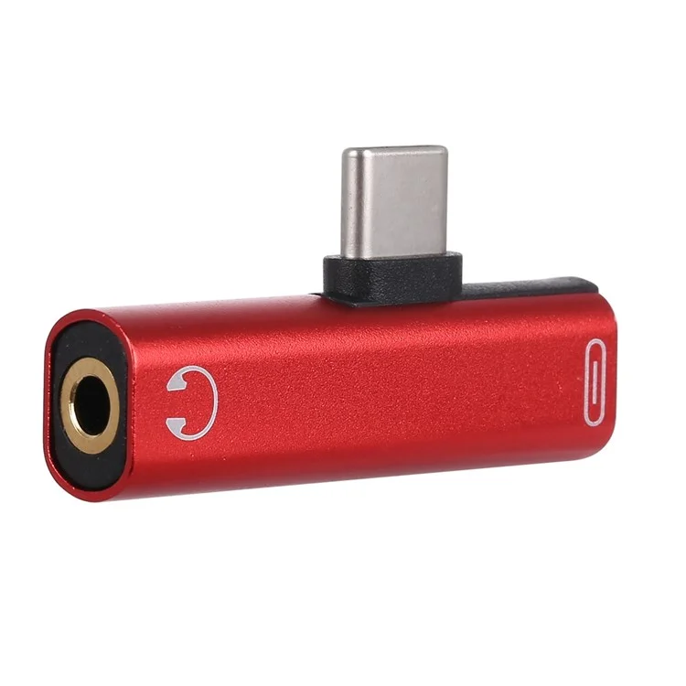 2 en 1 Tipo-c Cabeza Macho a Tipo c Cabeza Femenina de 3.5 mm Adaptador de Escucha - Rojo