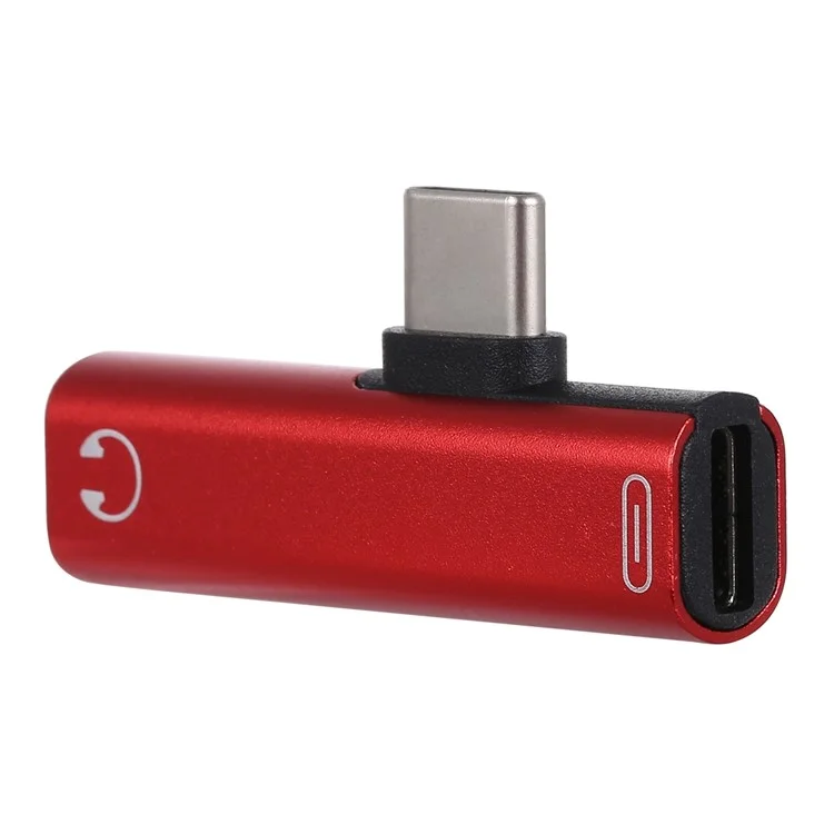 2 en 1 Tipo-c Cabeza Macho a Tipo c Cabeza Femenina de 3.5 mm Adaptador de Escucha - Rojo