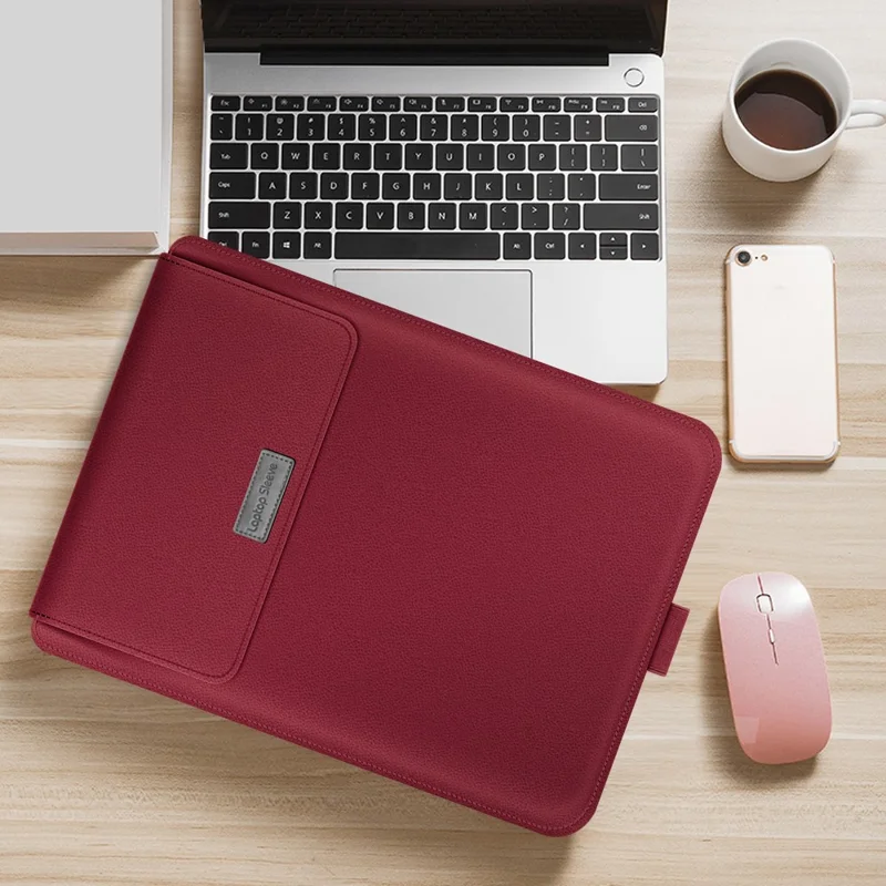 Universal Stand Foldable Laptop Bag Sleeve PU Leather Bag for MacBook 13 inches - Red