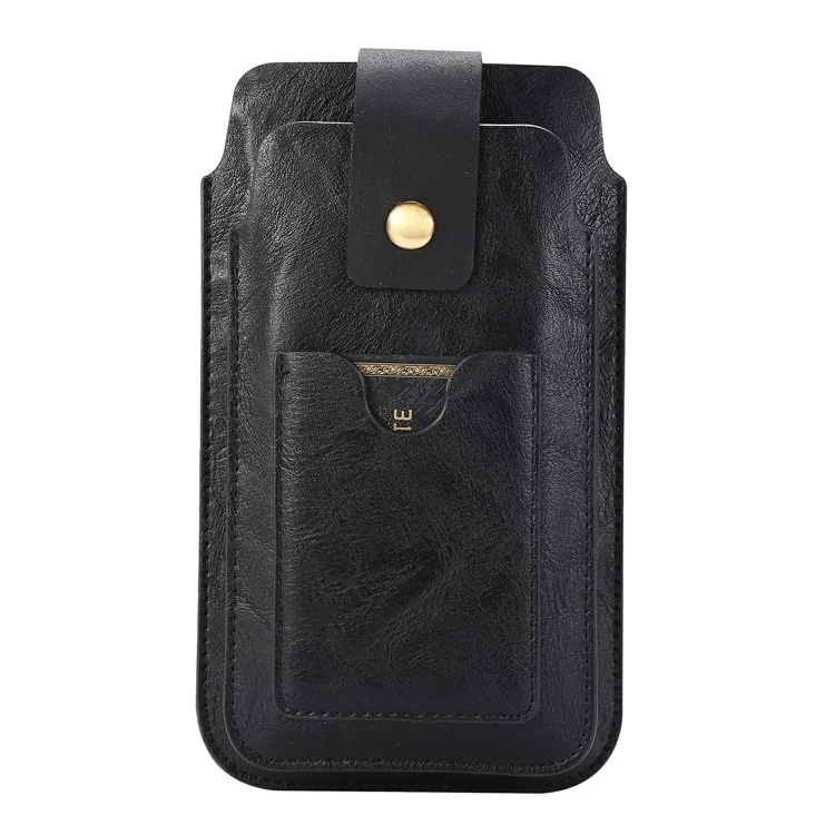 PU Leather Pouch Case Cover with Carabiner for 5.2-6.4 inches Smartphone - Black