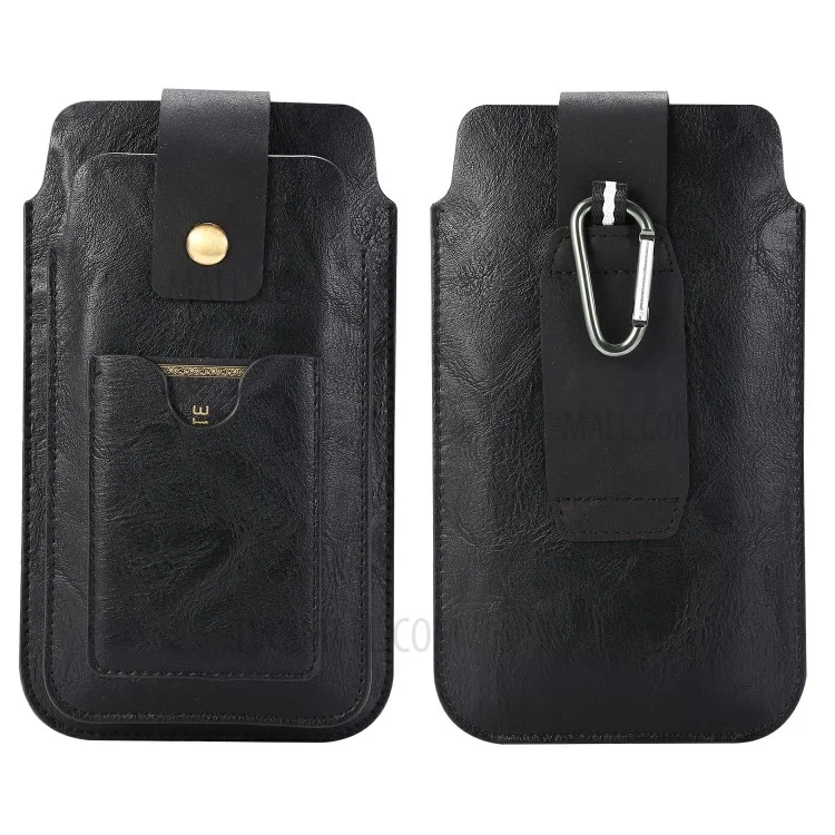 Cubierta De La Caja De La Bolsa De Cuero Con El Carabiner Para El Teléfono Inteligente De 4.7-5.5 Pulgadas - Negro