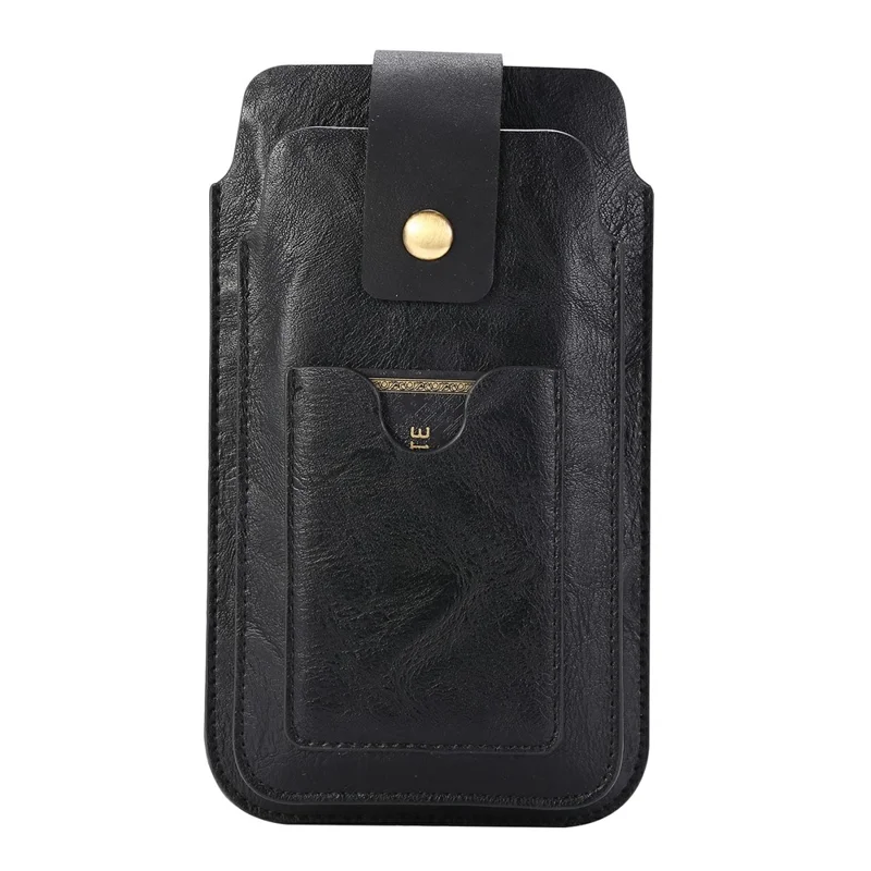 Cubierta De La Caja De La Bolsa De Cuero Con El Carabiner Para El Teléfono Inteligente De 4.7-5.5 Pulgadas - Negro