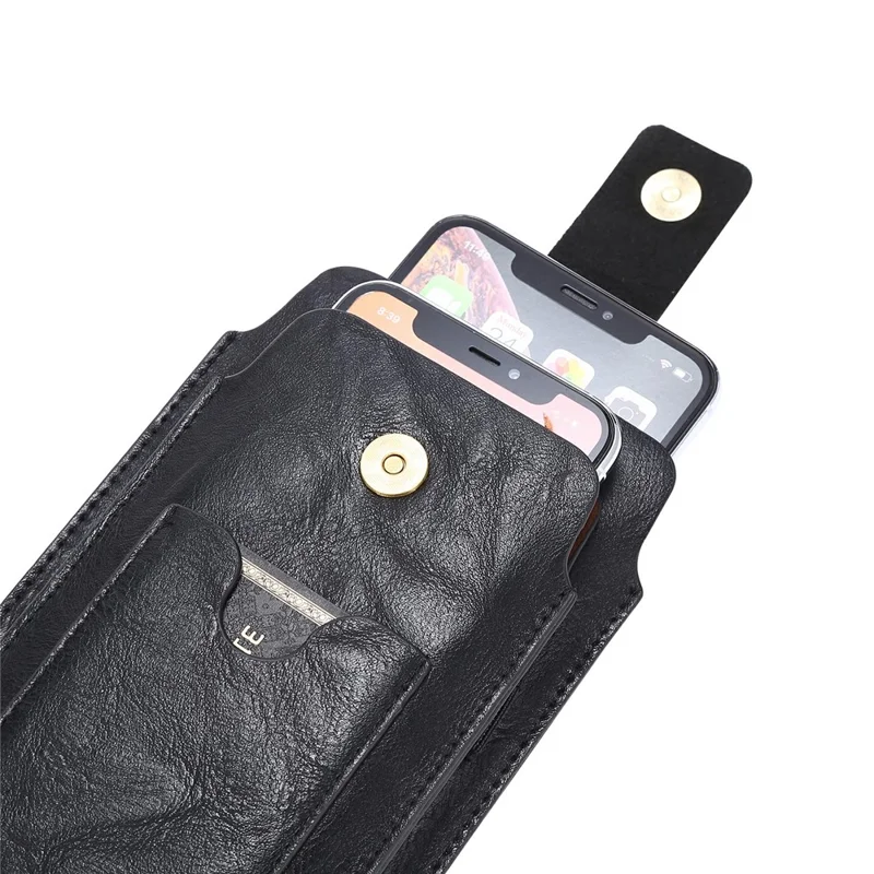 Cubierta De La Caja De La Bolsa De Cuero Con El Carabiner Para El Teléfono Inteligente De 4.7-5.5 Pulgadas - Negro