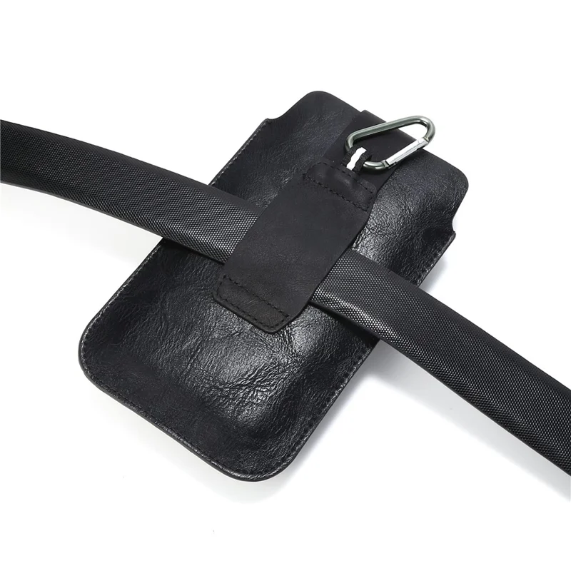 Cubierta De La Caja De La Bolsa De Cuero Con El Carabiner Para El Teléfono Inteligente De 4.7-5.5 Pulgadas - Negro