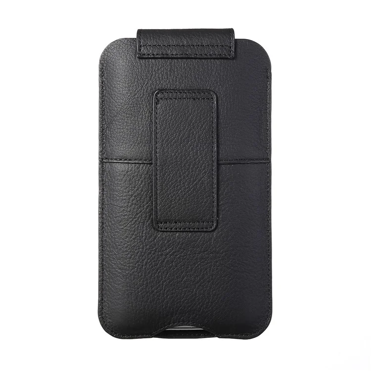 Top Layer Cowhide Leather Pouch Case for 6.5 inches Smartphone [Simple Type 1] - Black