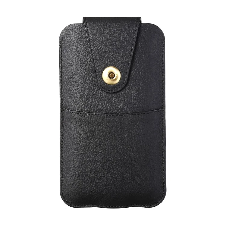 Top Layer Cowhide Leather Waist Pouch for 5.8 inches Smartphones [Simple Type 1] - Black