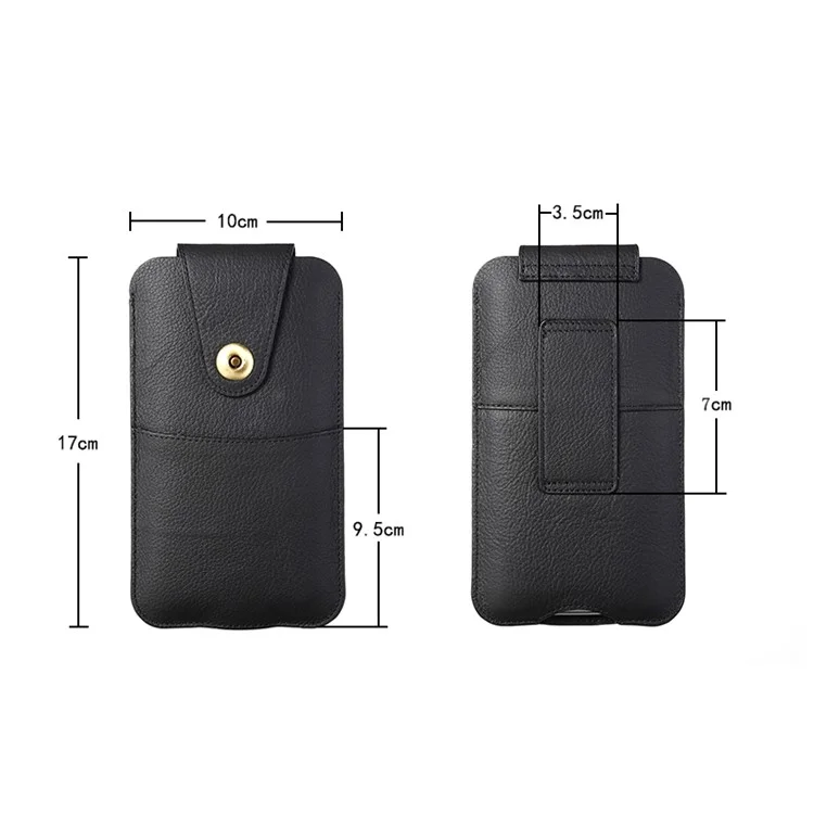 Top Layer Cowhide Leather Waist Pouch für 5,8-Zoll-Smartphones [Einfacher Typ 1] - Schwarz