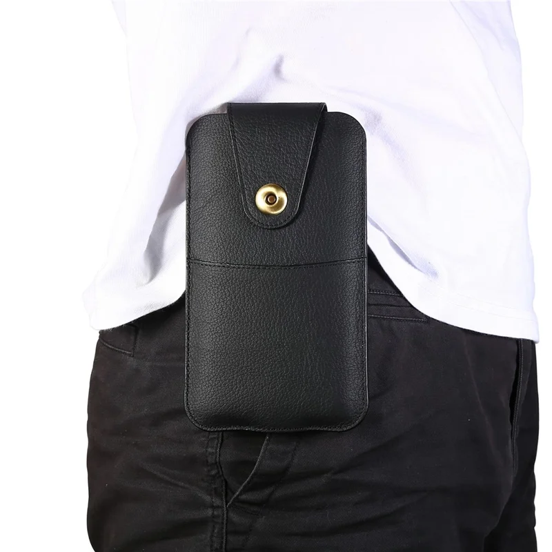 Top Layer Cowhide Leather Mobile Phone Waist Bag for 4.7 inches Smartphones [Simple Type 1] - Black