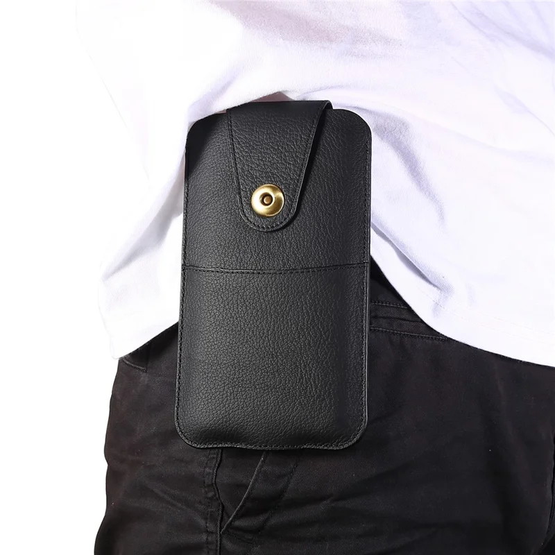 Top Layer Cowhide Leather Mobile Phone Waist Bag for 4.7 inches Smartphones [Simple Type 1] - Black