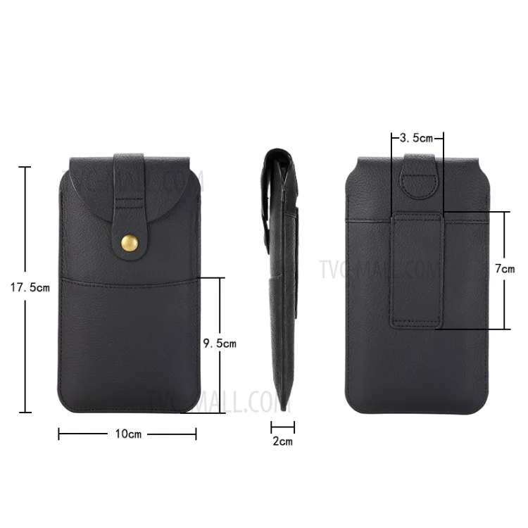 Top-Schicht-Rindsleder-Taille Taille Für 5,8 Zoll Smartphones [Simple Type 2] - Schwarz