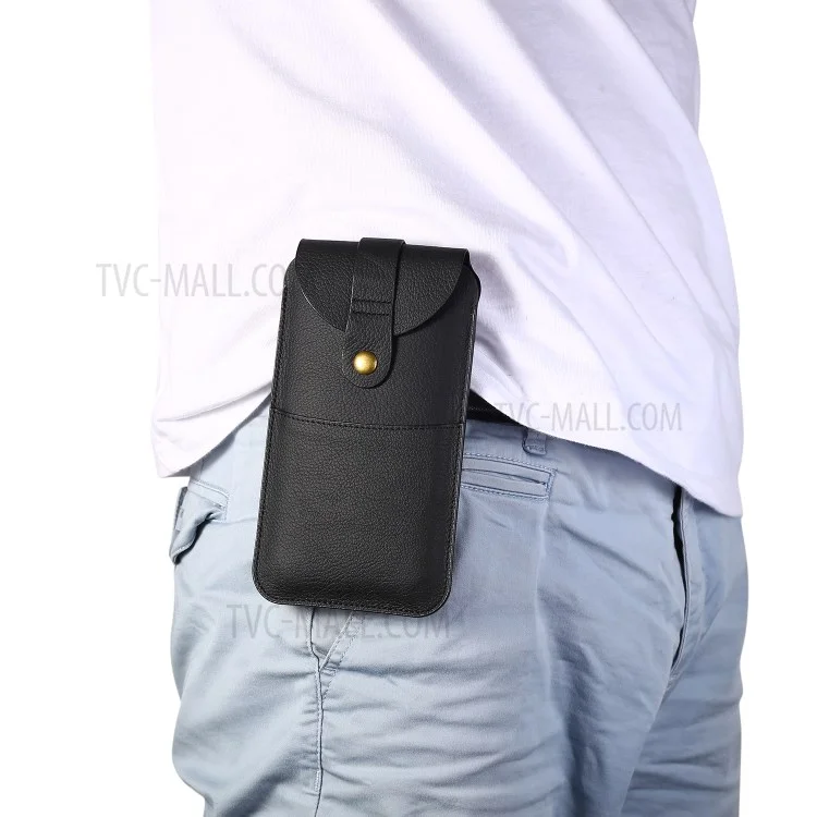 Top-Schicht-Rindsleder-Taille Taille Für 5,8 Zoll Smartphones [Simple Type 2] - Schwarz