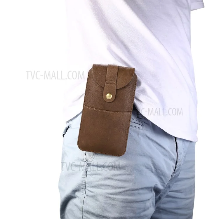 Top-Layer-Rindsleder-Taschen-Tasche Für 6,5 Zoll Smartphone [Simple Type 2] - Braun