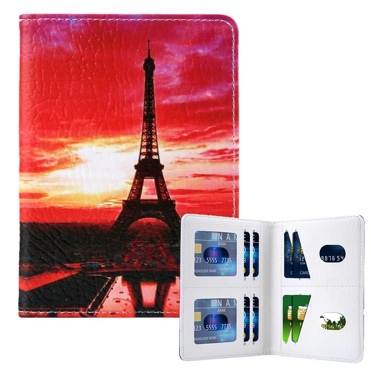 Pattern Printing Multi-function Passport Wallet Coins Purse Travel Leather Storage Case - Tower