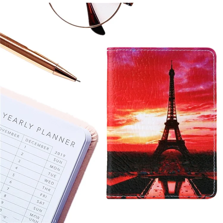 Pattern Printing Multi-function Passport Wallet Coins Purse Travel Leather Storage Case - Tower