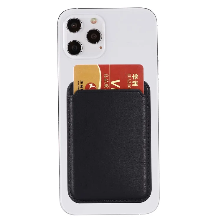 High Quality Magnetic Card Holder Phone Back Leather Card Storage Bag for iPhone 12/12 Pro/12 mini/12 Pro Max - Black